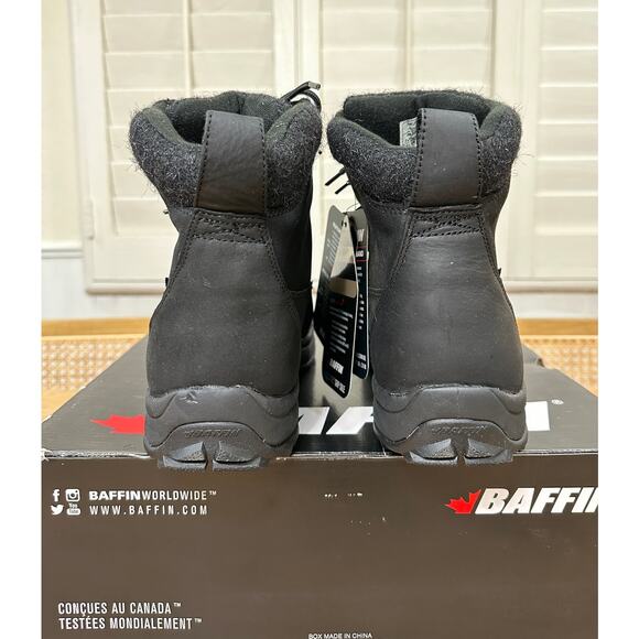 Baffin Mens Truro Boots Black Leather Felt Collar Size 10 NIB Weatherproof Comfy - Picture 9 of 14